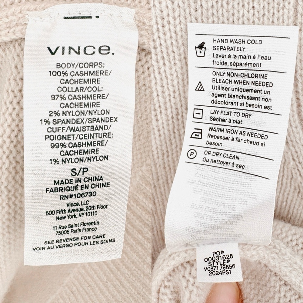 VINCE 100% Cashmere Crewneck Sweater in Birch Stone S - Picture 9 of 10
